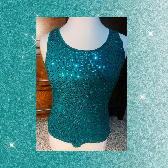 Dots Teal Sequin Tank Top - Picture 1 of 1